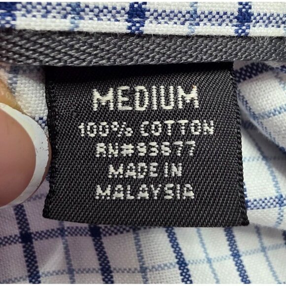 St. Johns Bay Iron-Free Medium Plaid Button-Down Shirt 100% Cotton White & Blue - Picture 3 of 16